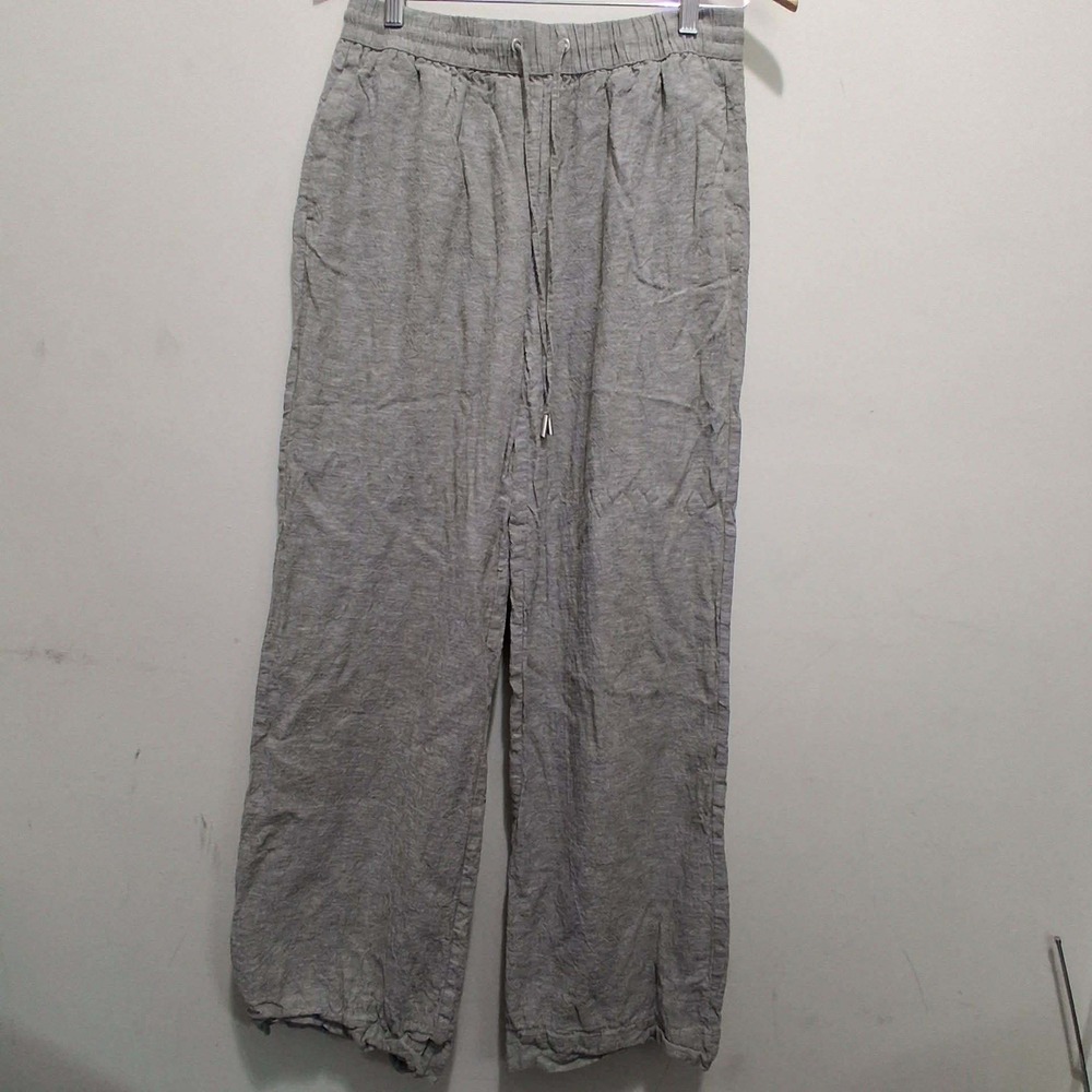 Linen Blend Wide Leg Drawstring Pants Grey‎ Green Women's Small Costal Lagenlook
